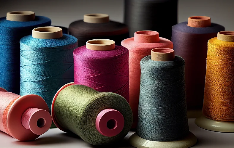 Colourful polyester yarn cones for textile production