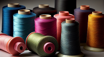 Colourful polyester yarn cones for textile production