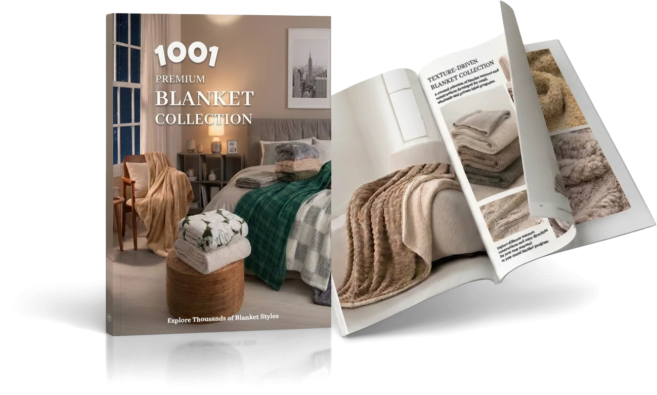 The 1001 Premium Blanket Collection catalogue, shown closed and open