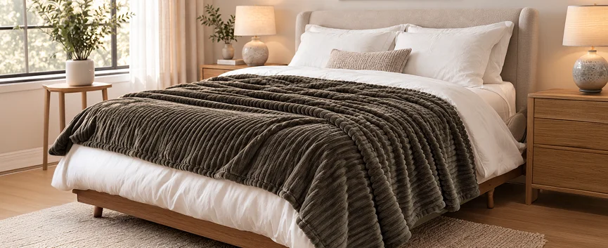 Corduroy Blanket styled in a bedroom setting