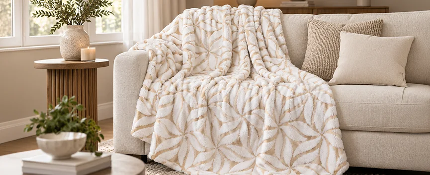 Jacquard Blanket styled in a bedroom setting
