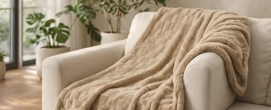 Pattern Cut Blanket styled in a bedroom setting