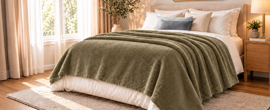 Plush Blanket styled in a bedroom setting
