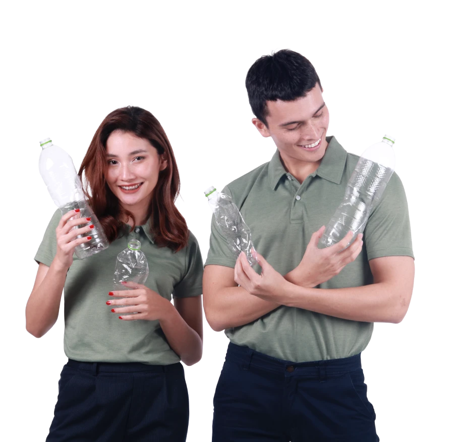 PET bottles prepared for recycling into polyester fibre