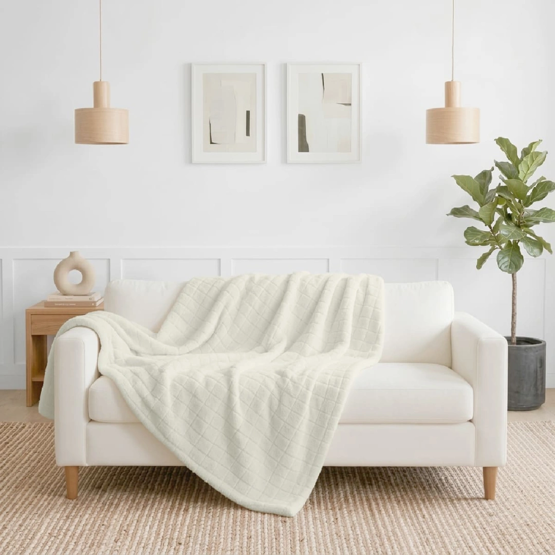 Jacquard Sherpa Blanket – Grid Design – image 3