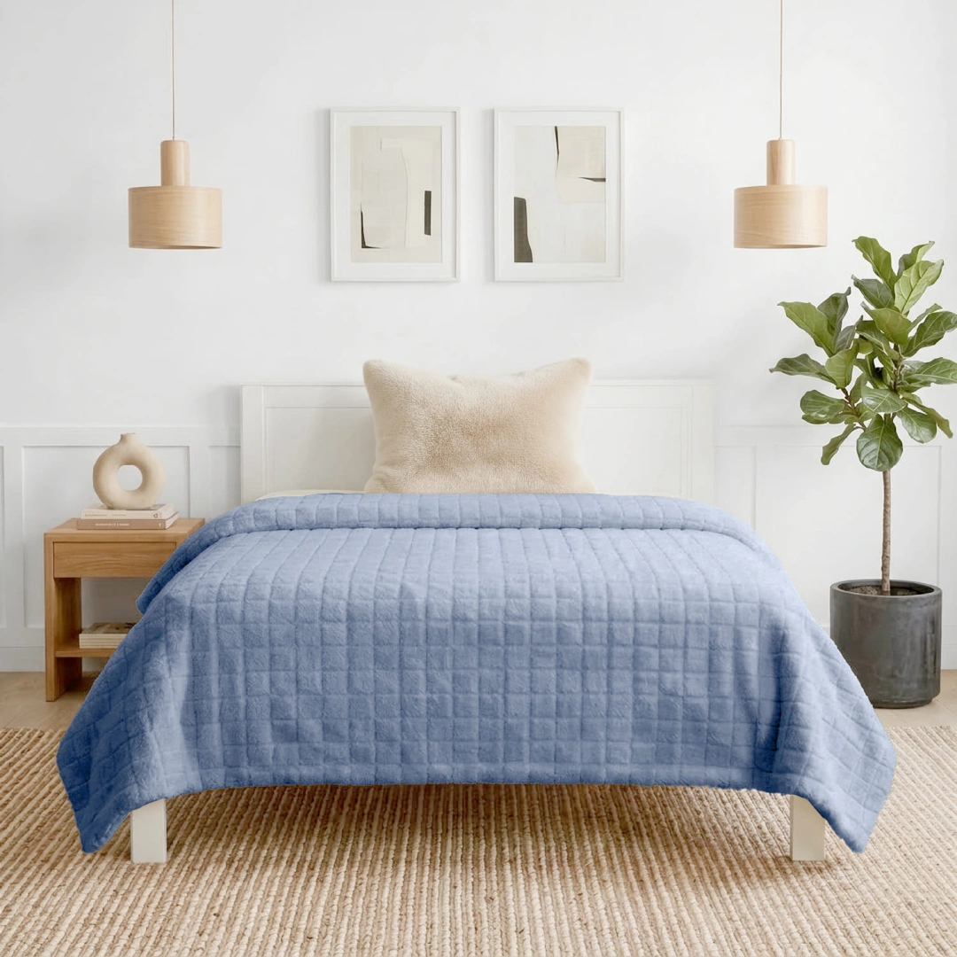 Jacquard Sherpa Blanket – Grid Design – image 2