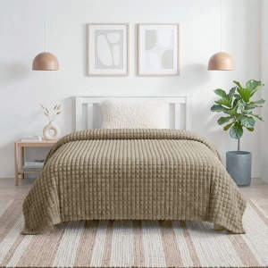 Corduroy Blanket – Ribbed Grid Design, Taupe Brown