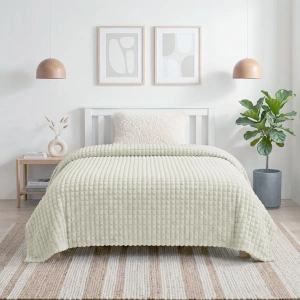 Corduroy Blanket – Ribbed Grid Design, Antique White