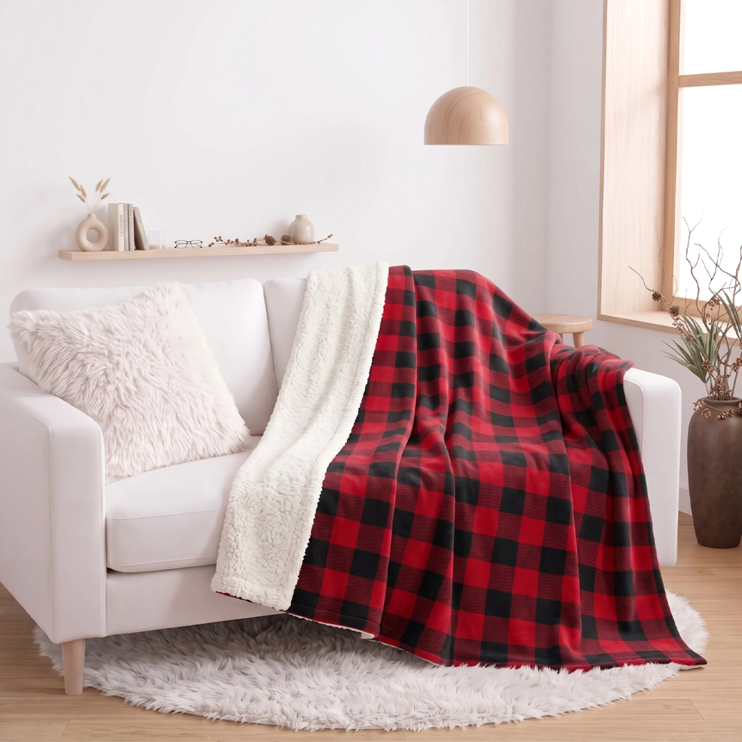 Reversible Fleece and Plush Blanket – Buffalo Check Design – image 3