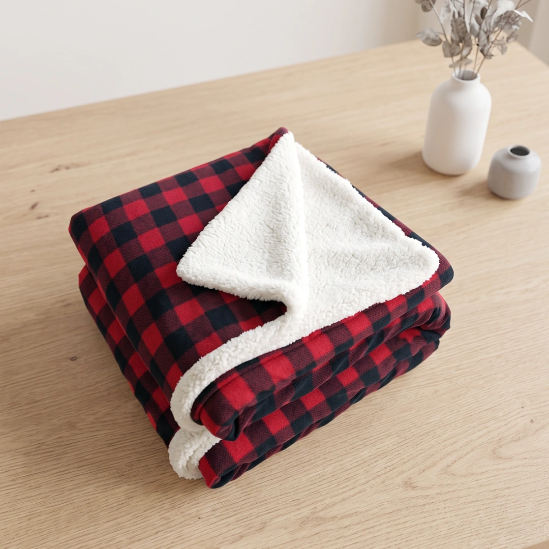 Reversible Fleece and Plush Blanket – Buffalo Check Design – image 4