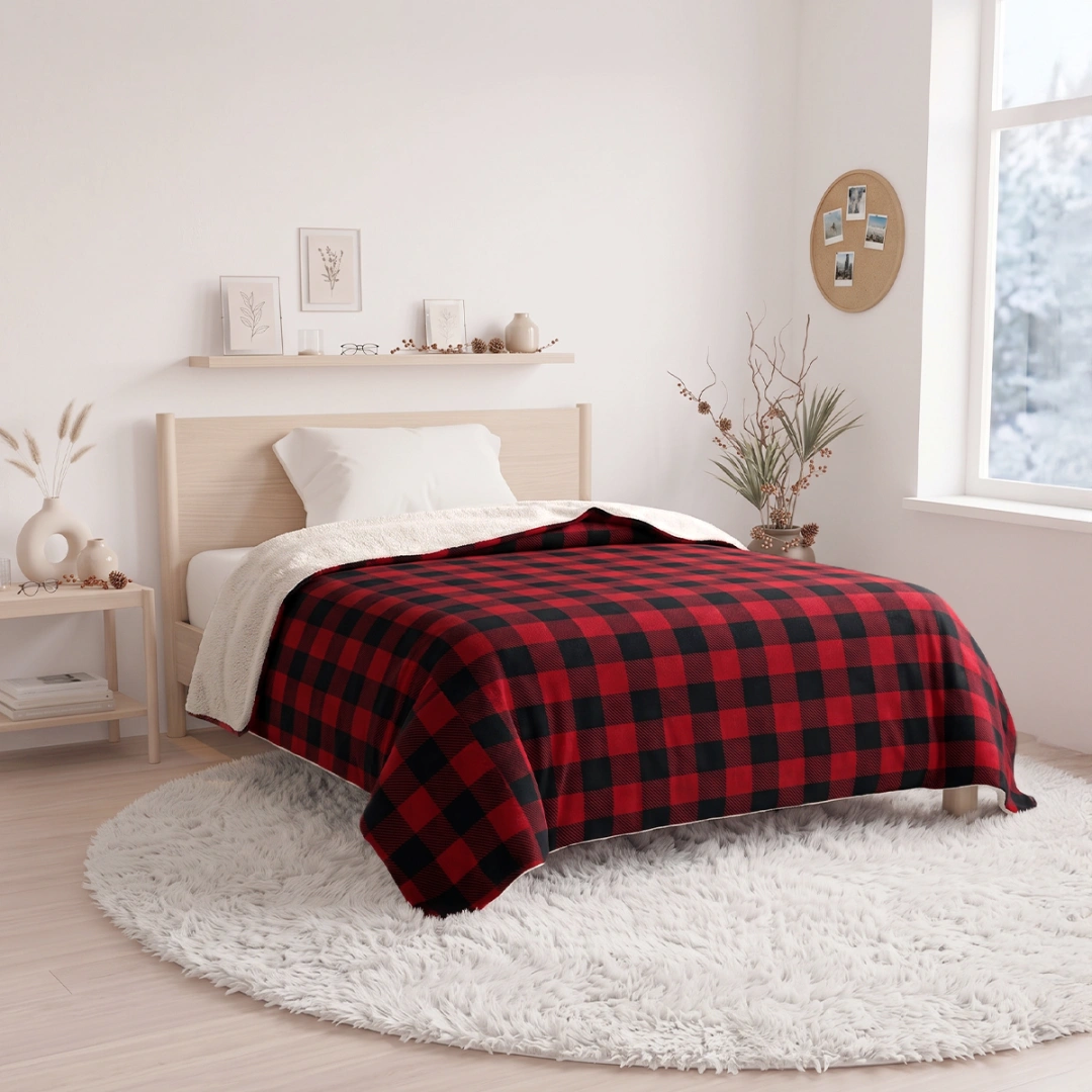 Reversible Fleece and Plush Blanket – Buffalo Check Design – image 5