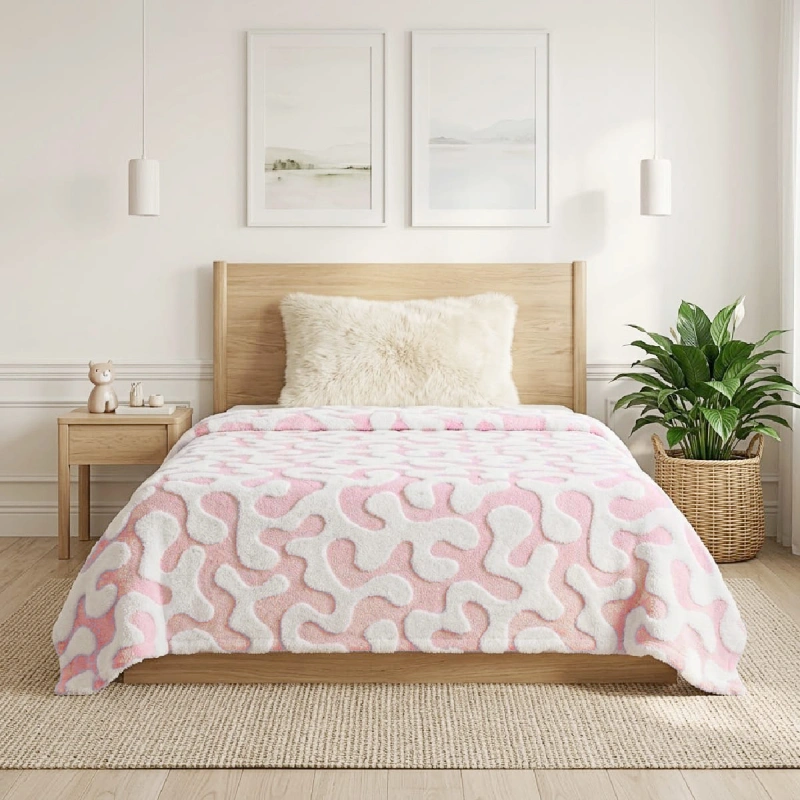 Jacquard Blanket – Vine Design, Blush Pink
