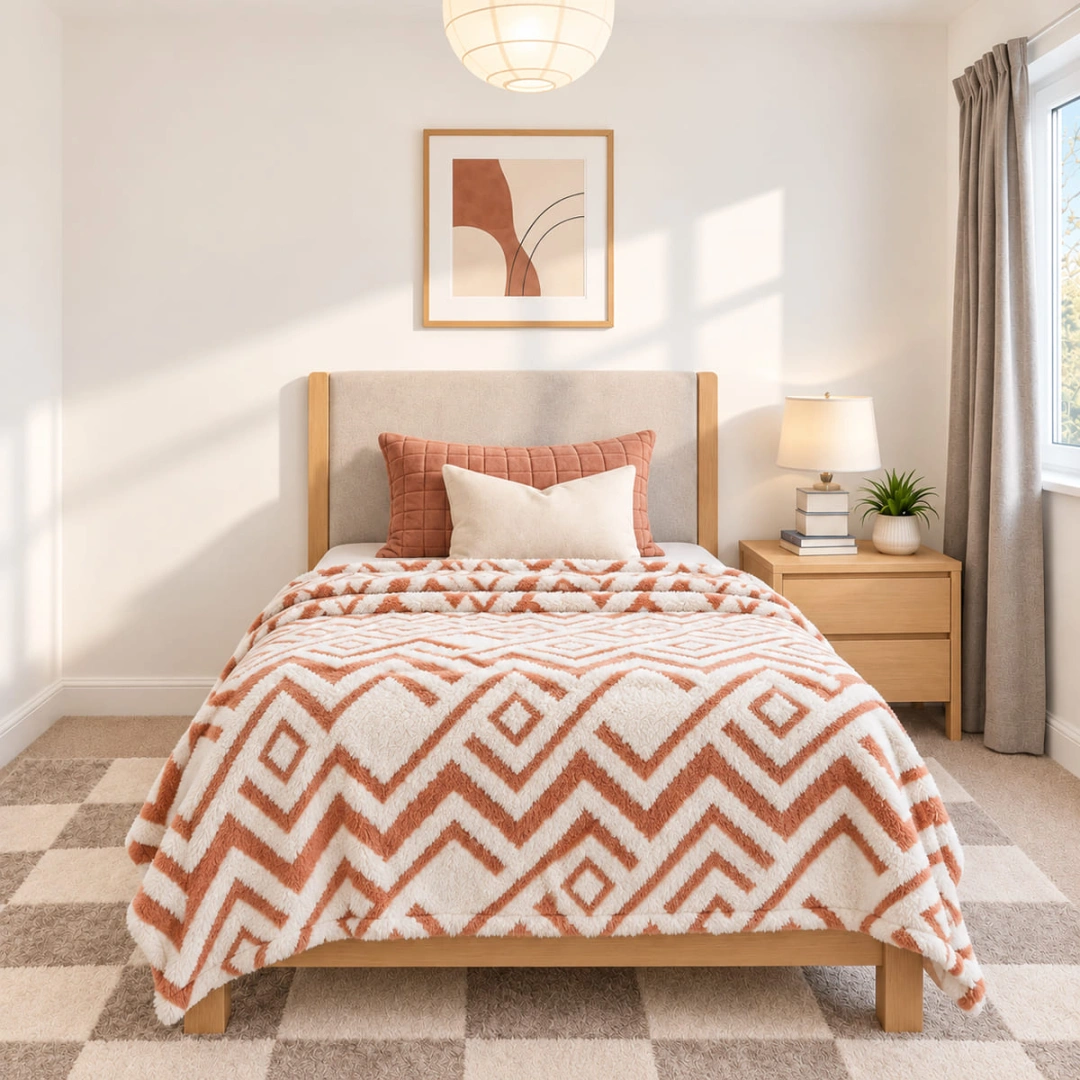 Jacquard Blanket – Scalloped Square Design – image 1