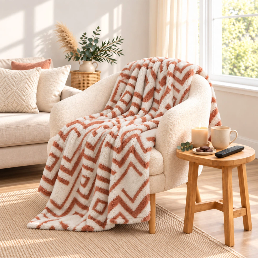 Jacquard Blanket – Scalloped Square Design – image 3