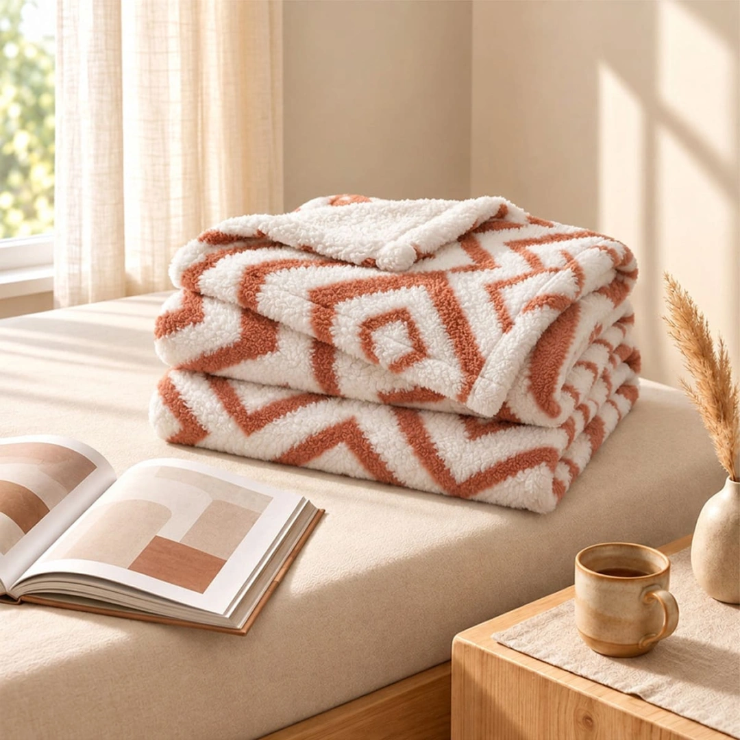 Jacquard Blanket – Scalloped Square Design – image 4