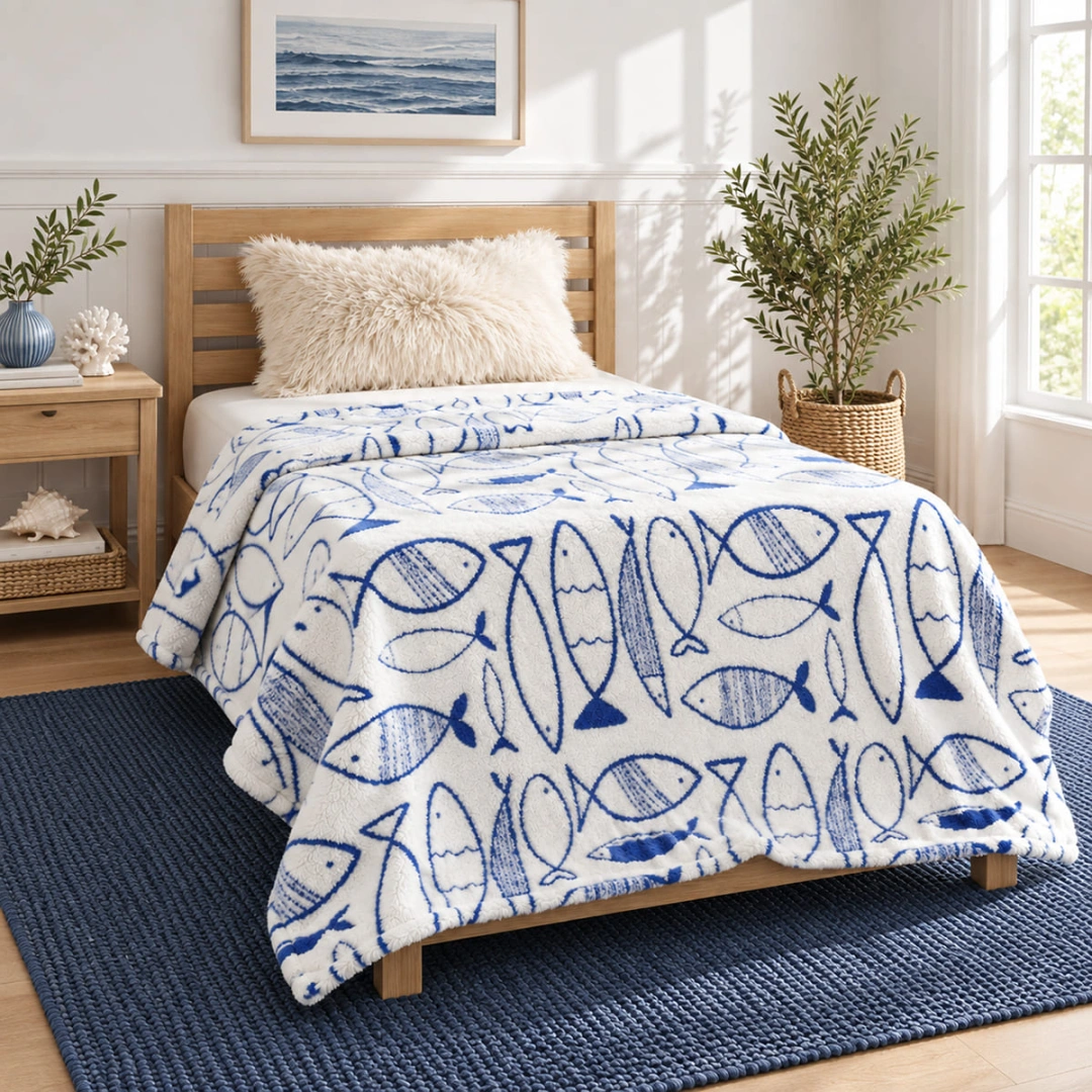 Jacquard Blanket – Fish Design – image 2