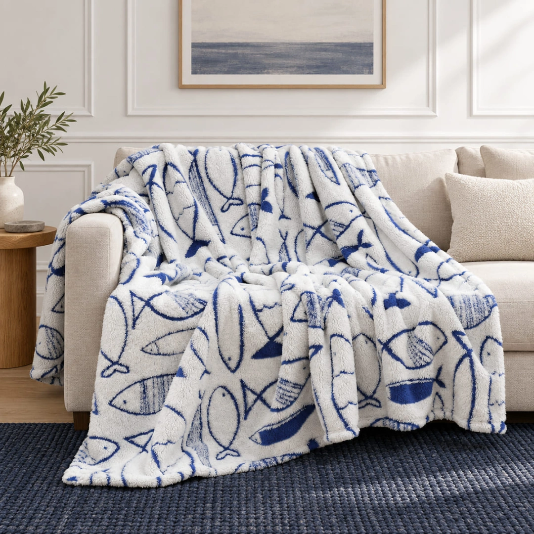 Jacquard Blanket – Fish Design – image 3