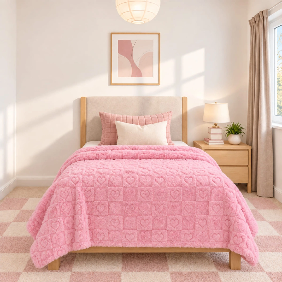 Jacquard Blanket – Heart Grid Design – image 1