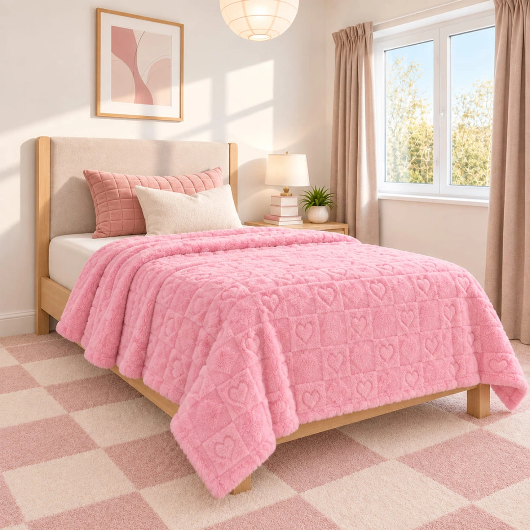 Jacquard Blanket – Heart Grid Design – image 2