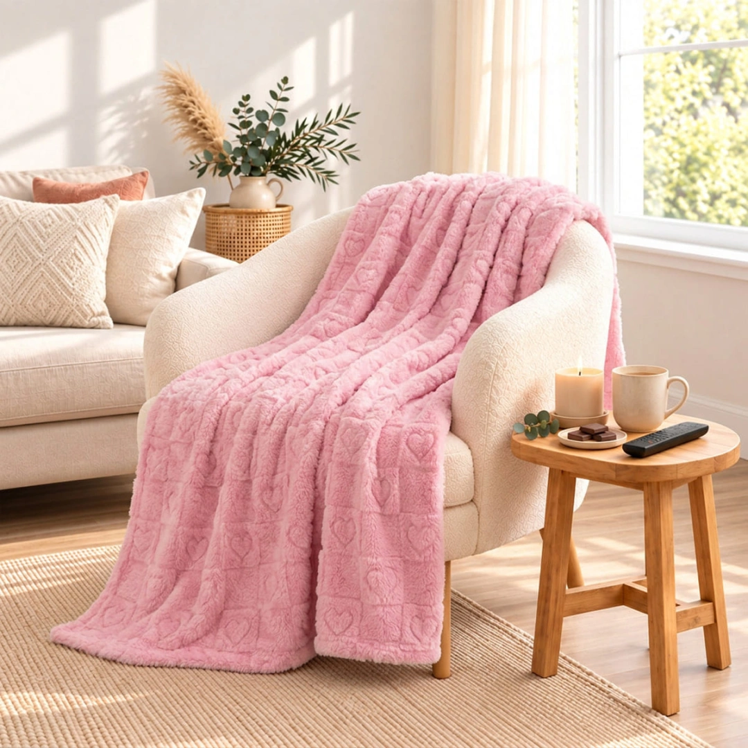 Jacquard Blanket – Heart Grid Design – image 3