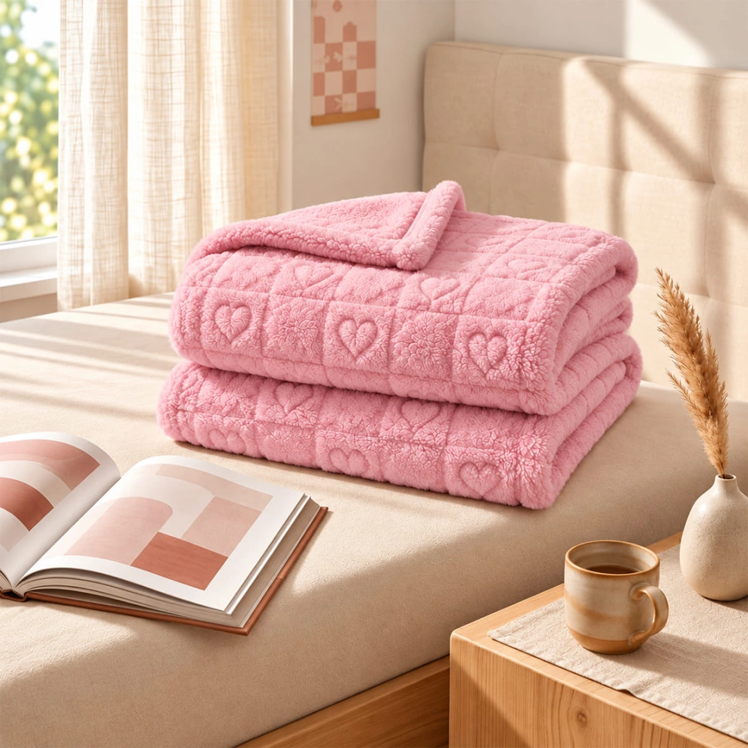 Jacquard Blanket – Heart Grid Design – image 4