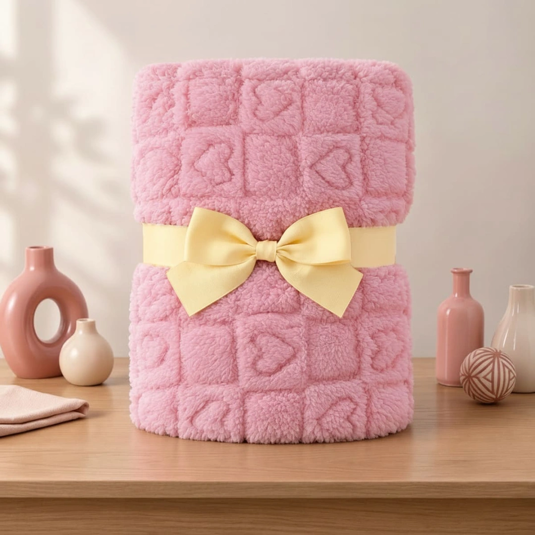 Jacquard Blanket – Heart Grid Design – image 5