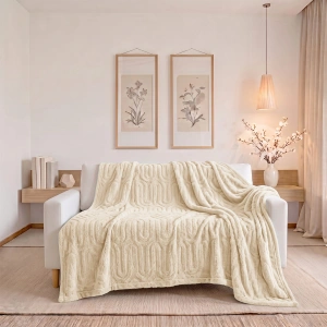 Jacquard Blanket – Coil Design, Warm Wheat