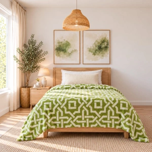 Jacquard Blanket – European Tile Design, Botanical Sage