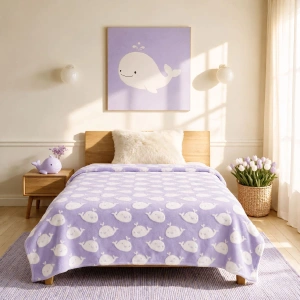 Jacquard Blanket – Whale Design, Lilac Haze