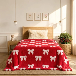 Jacquard Blanket – Bow Design, Crimson Red
