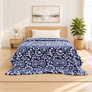 Jacquard Blanket – Flower Meadow Design, Ink Navy