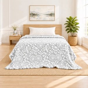 Jacquard Blanket – Flower Meadow Design, Pearl Gray