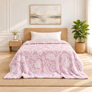 Jacquard Blanket – Floral Cluster Design, Vintage Mauve