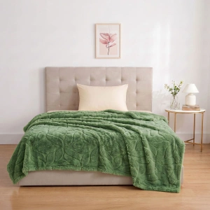 Jacquard Blanket – Spiral Flower Design, Moss Green